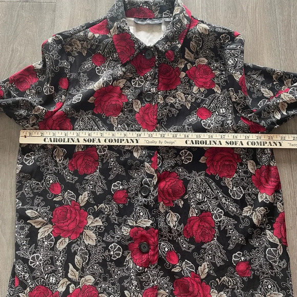 Briggs New York Black Floral Print Faux Suede Button Down Jacket Women’s Large - Picture 9 of 12